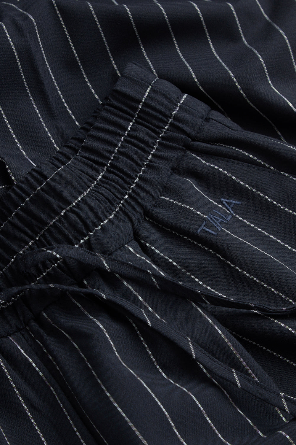 Drawstring Wide Leg Trousers - Navy Stripe