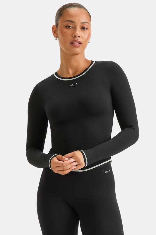 UltraLite Contrast Stitch Long Sleeve Active Top - Black
