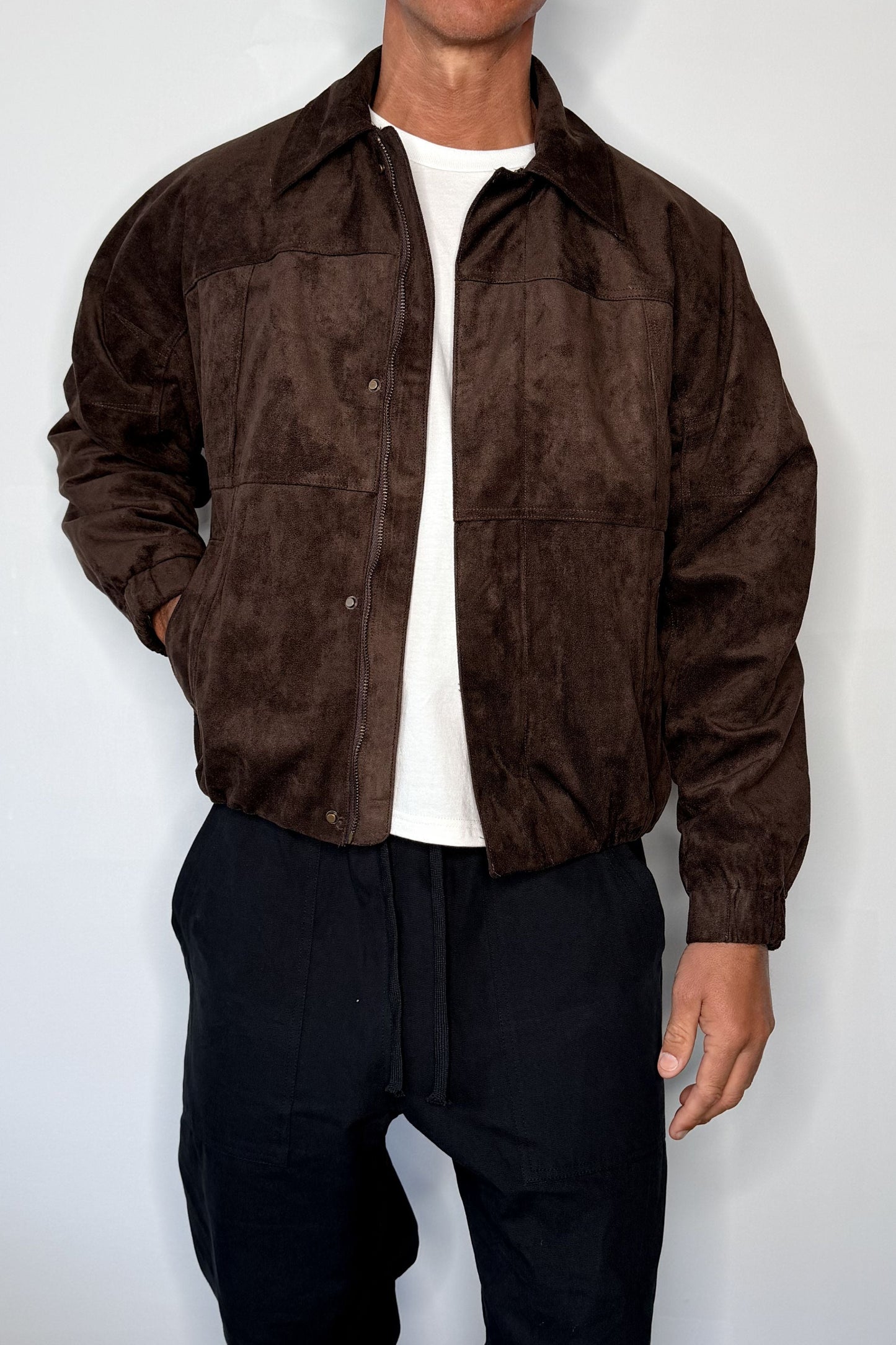 Faux Suede Bomber Jacket Choc