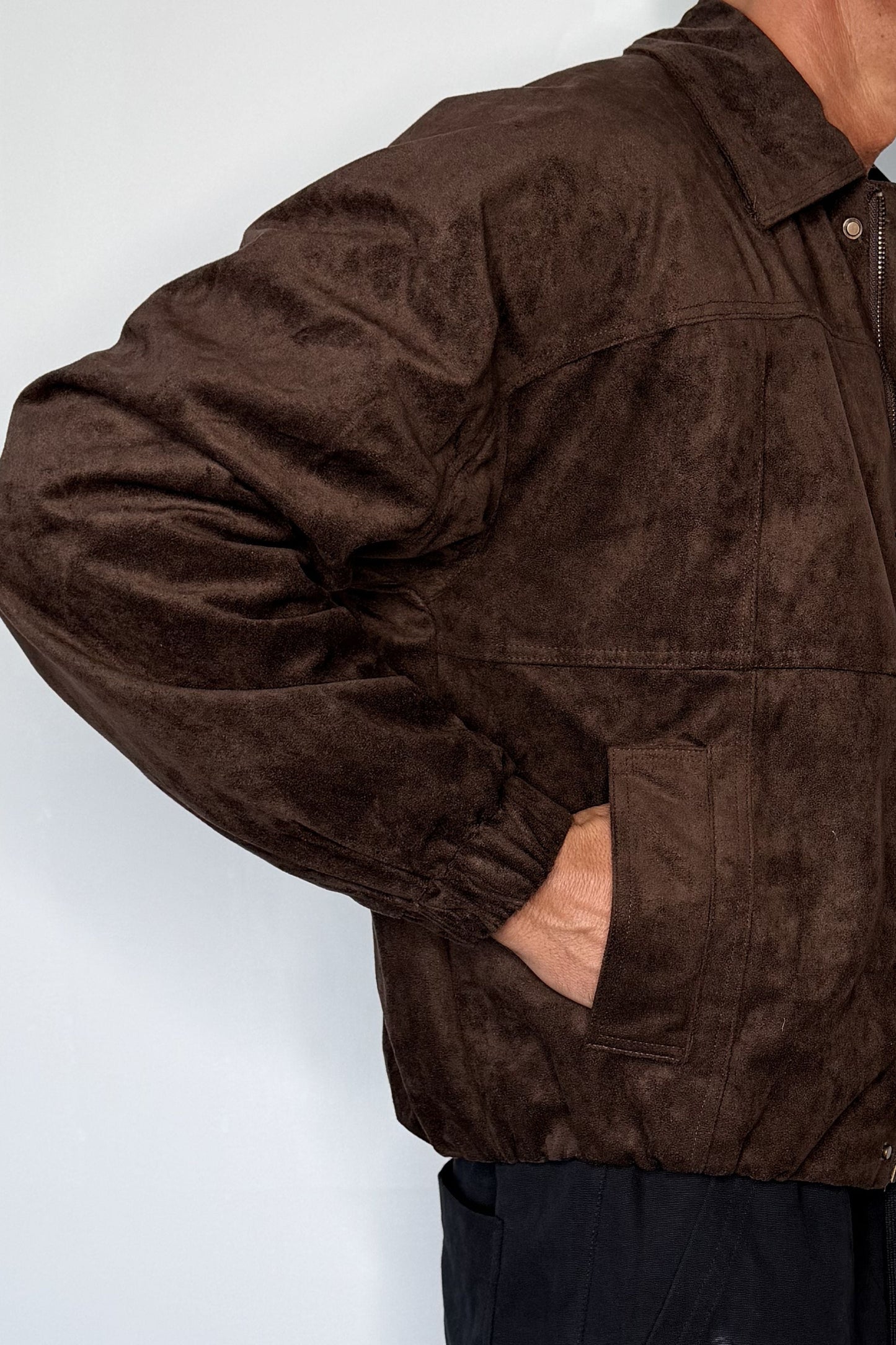 Faux Suede Bomber Jacket Choc