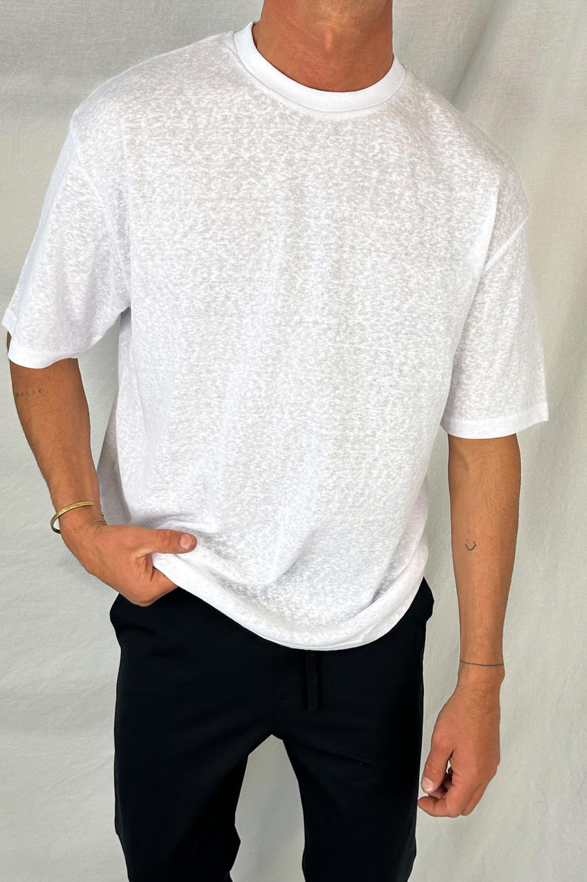 Lightweight Linen Look Tee White - FINAL SALE