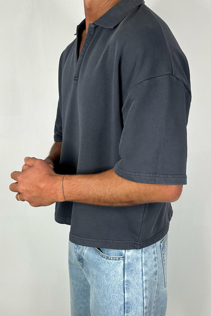 Jersey Crop Polo Charcoal
